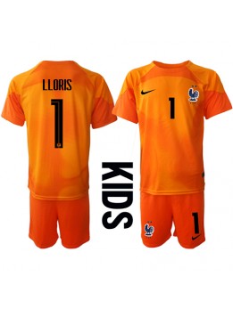 Otroški Nogometna dresi replika Francija Hugo Lloris #1 Vratar Domači SP 2022 Kratek rokav (+ hlače)